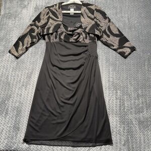 Alex Evenings‎ 10P Black Dress Metallic Shrug 2 Piece Set Empire Waist Ruched